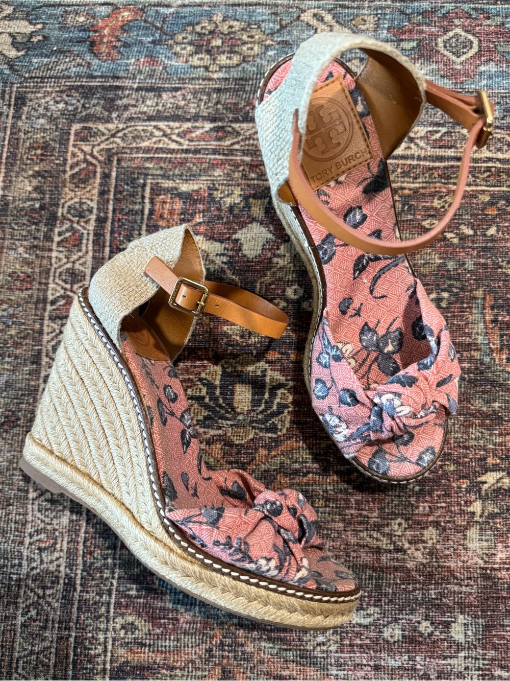 Tory Burch Olea Floral Macy Espadrille Wedge Sandals 7